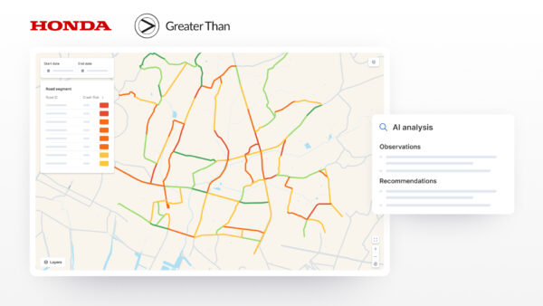 Map showing Honda's Crash Risk Map that Greater Than's AI technology is powering