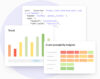 Image of code and two modules of the data visualized in diagrams and numbers