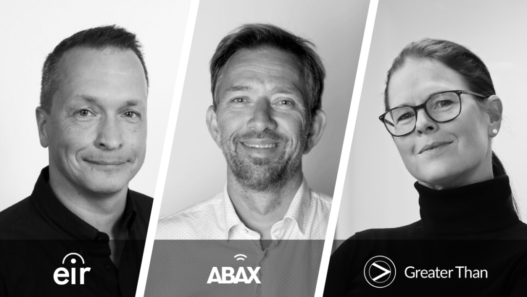 Profile images of Fredrik Solberg, CEO at Eir, Atle Karlsen, CPO of ABAX and Liselott Johansson, CEO at Greater Than.