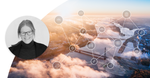 Liselott Johansson CEO and a river with a connect the dots net on top showing different icons