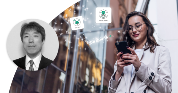 Shinya Nakagawa Global director, automotive and new mobility. And woman looking at her phone seeing + 89 points.