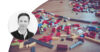 Toy blocks pieces in different colours and shapes on a table. Profile image of Anders Lindelöf.