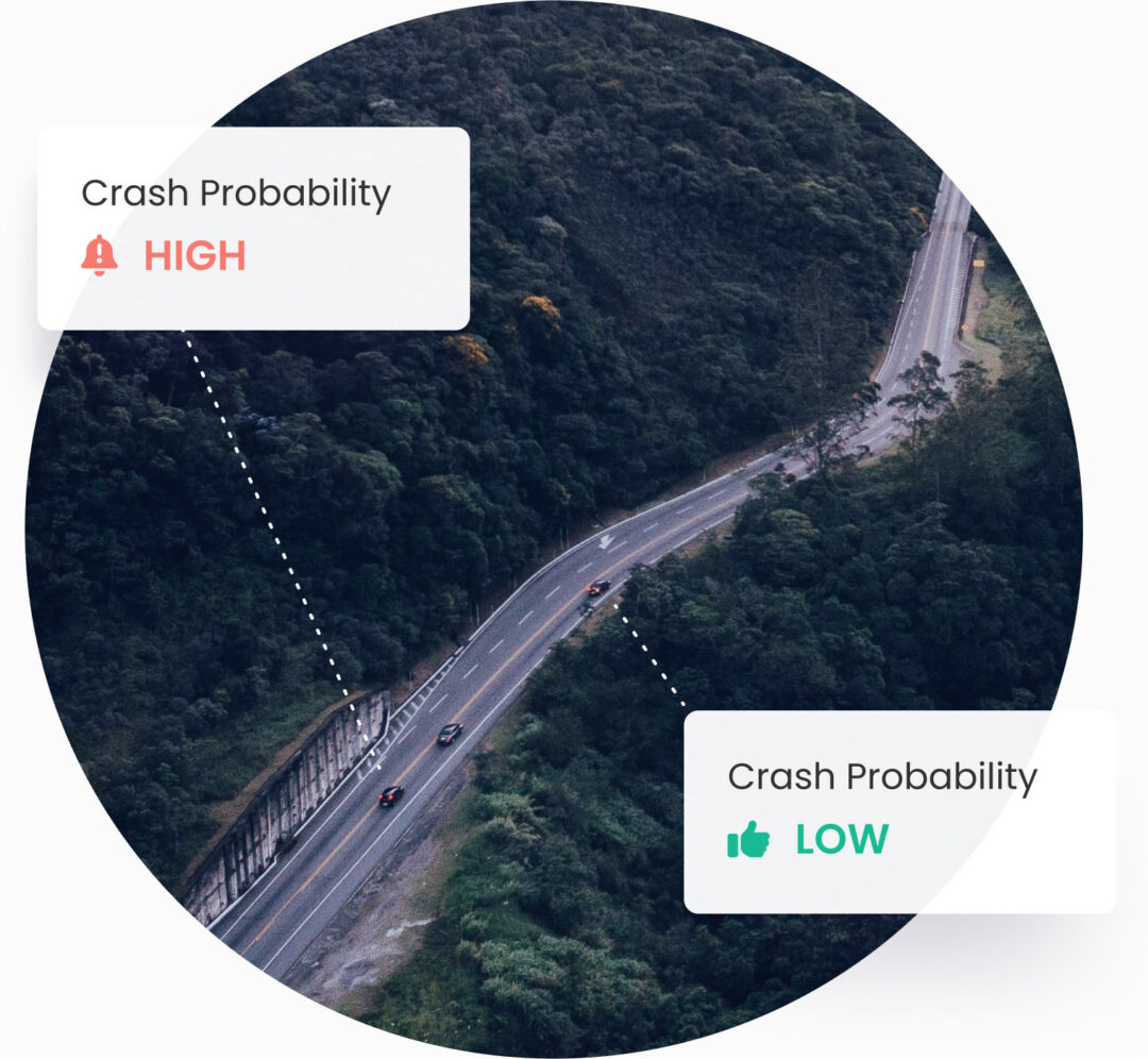 衝突確率のステータスが表示された車と道路の画像
