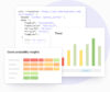 Image of code and two modules of the data visualized in diagrams and numbers