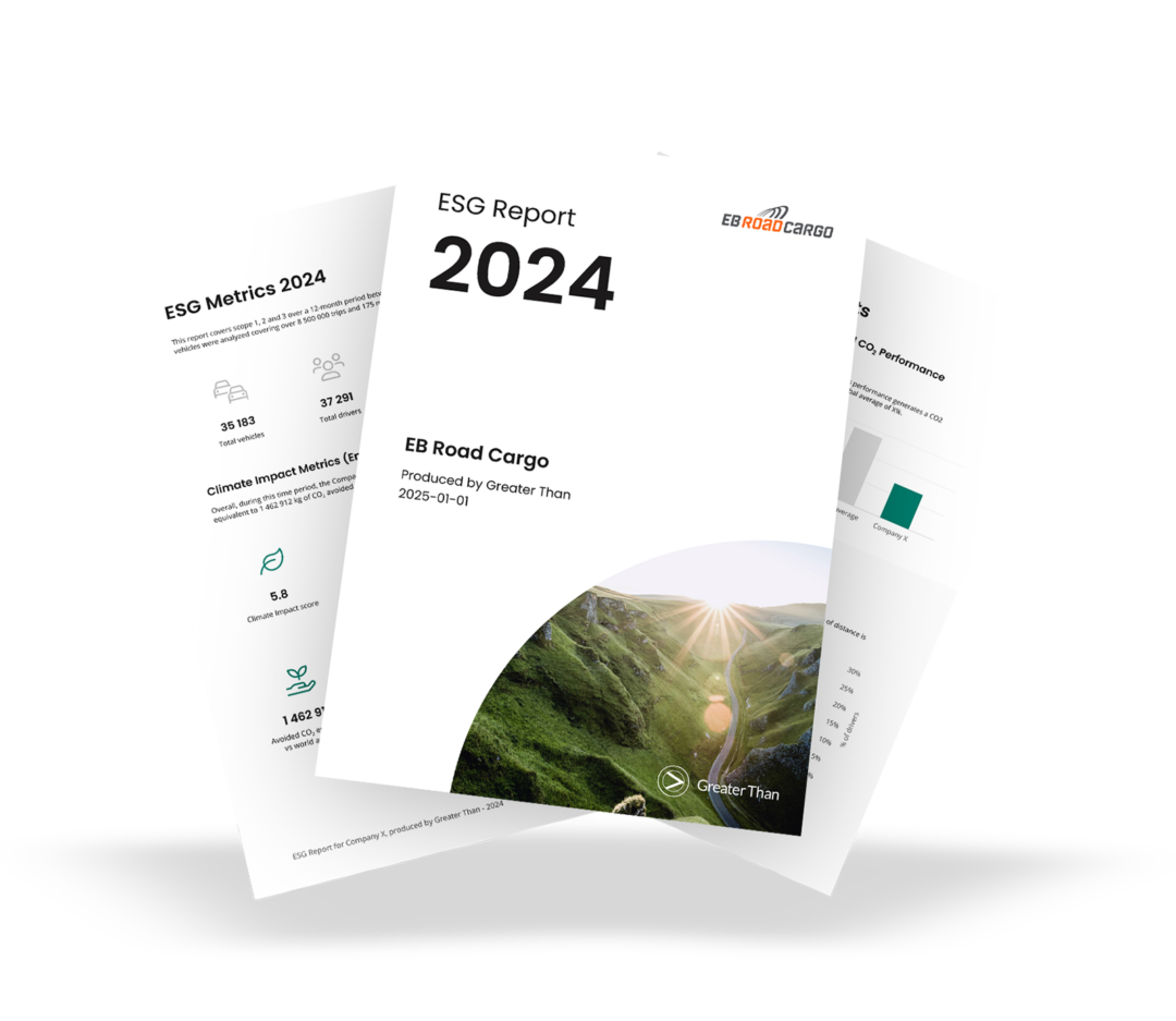 Mockup of a EB Road Cargo-branded ESG Mobility Report