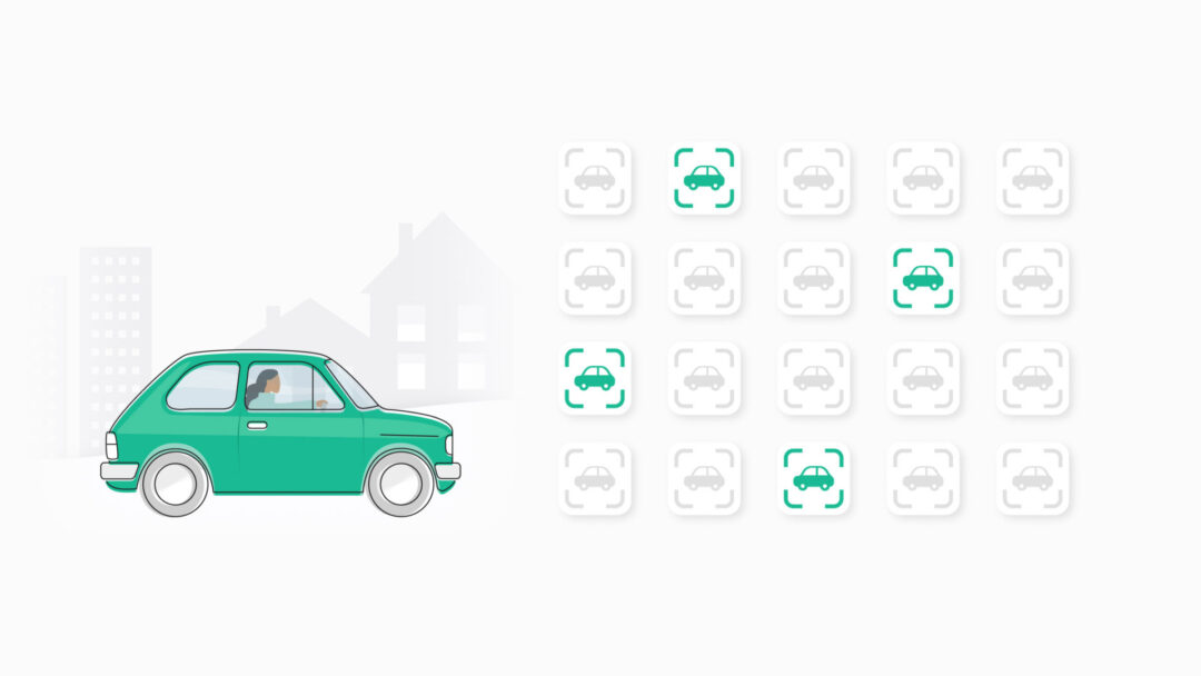 Illustration of car with facial recognition metaphor.