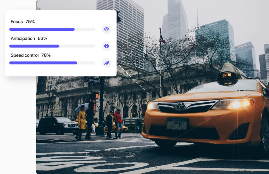 A taxi-car with a widget showing driver feedback