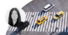 Four cars and two bicycles drive through an intersection. Profile image of Liselott Johansson.