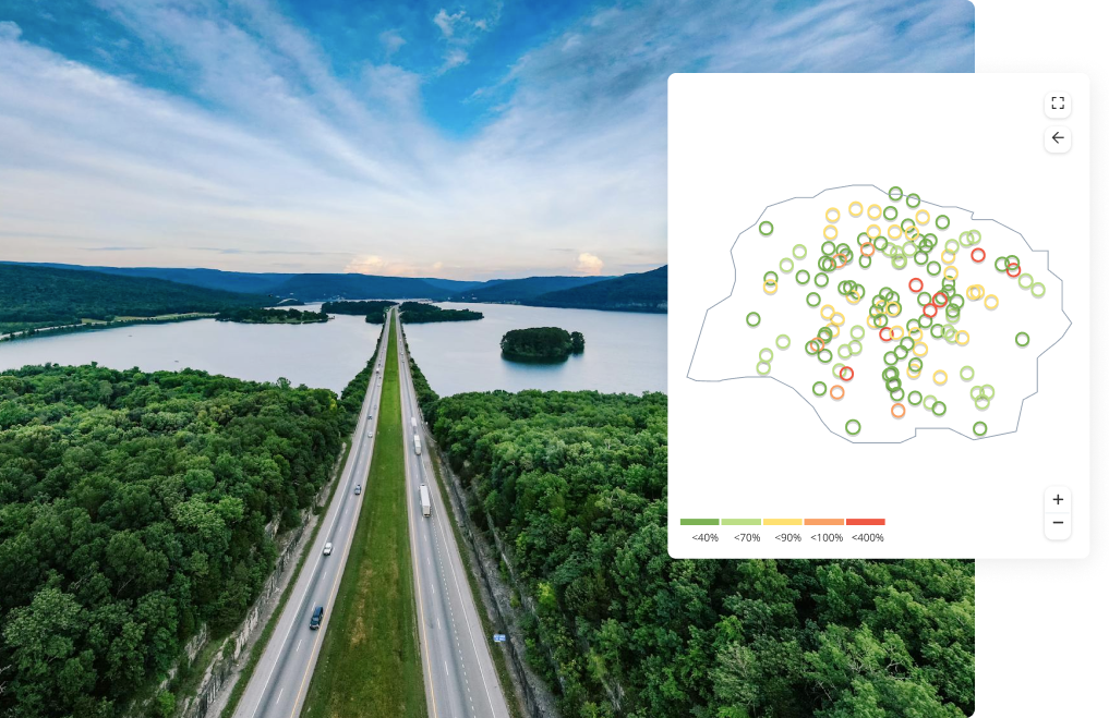 Nature road with cars with AI GPS data