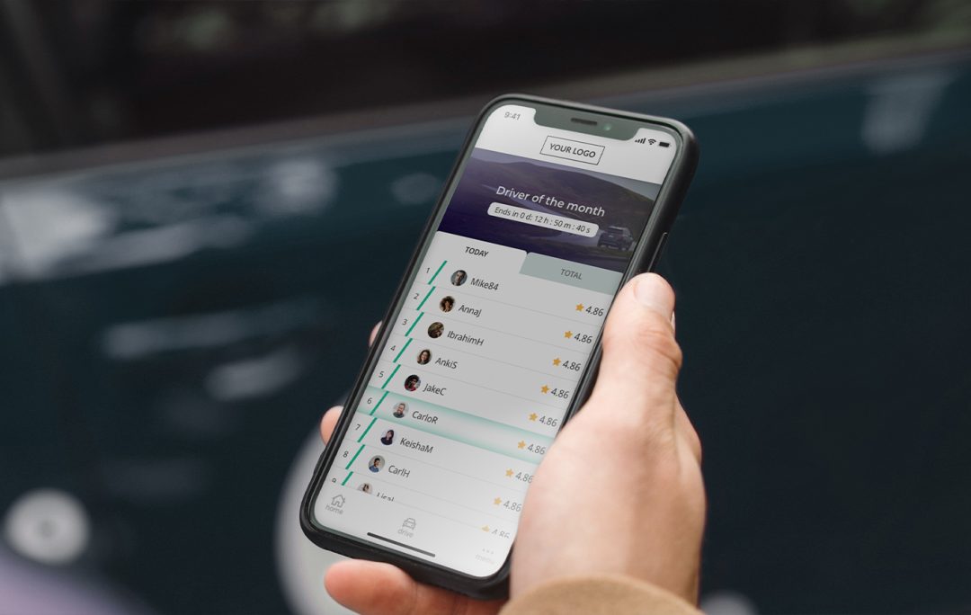 Smartphone app showing a leaderboard for safe- and eco driving