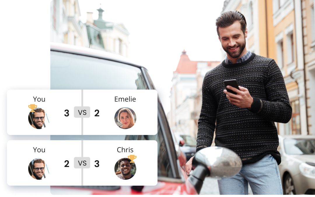 Man getting into a car inviting his friends to have a head to head challenge to appointing the safest and smartest driver