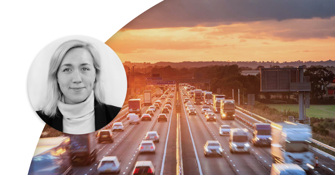 Cars driving on the highway in sunset. Profile image of Johanna Forseke.