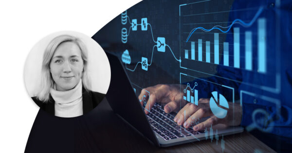 Hands typing on laptop and diagrams showing above. Profile image of Johanna Forseke.