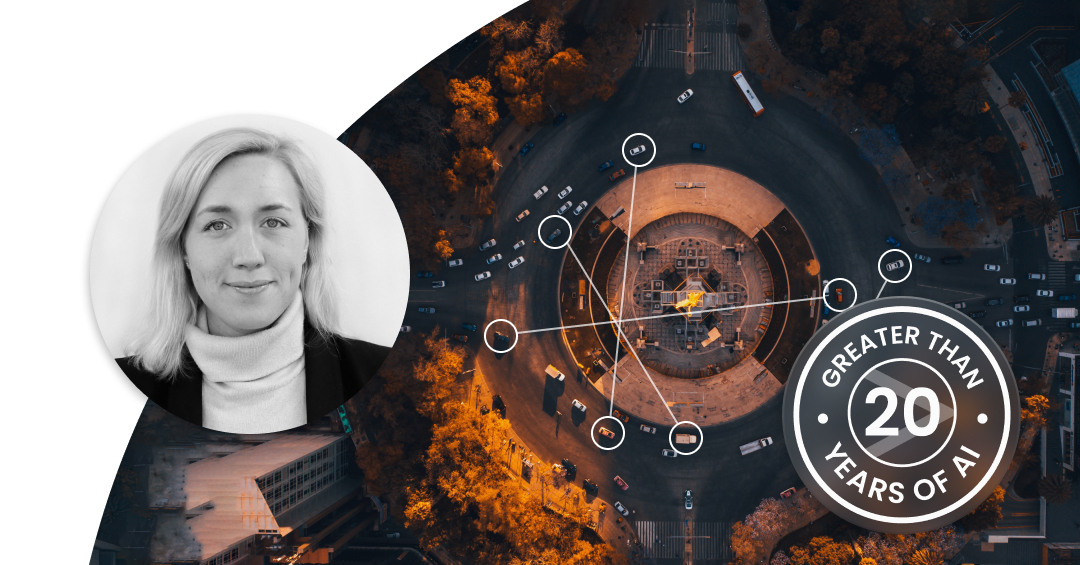 Roundabout with markers on some cars. Profile image of Johanna Forseke.