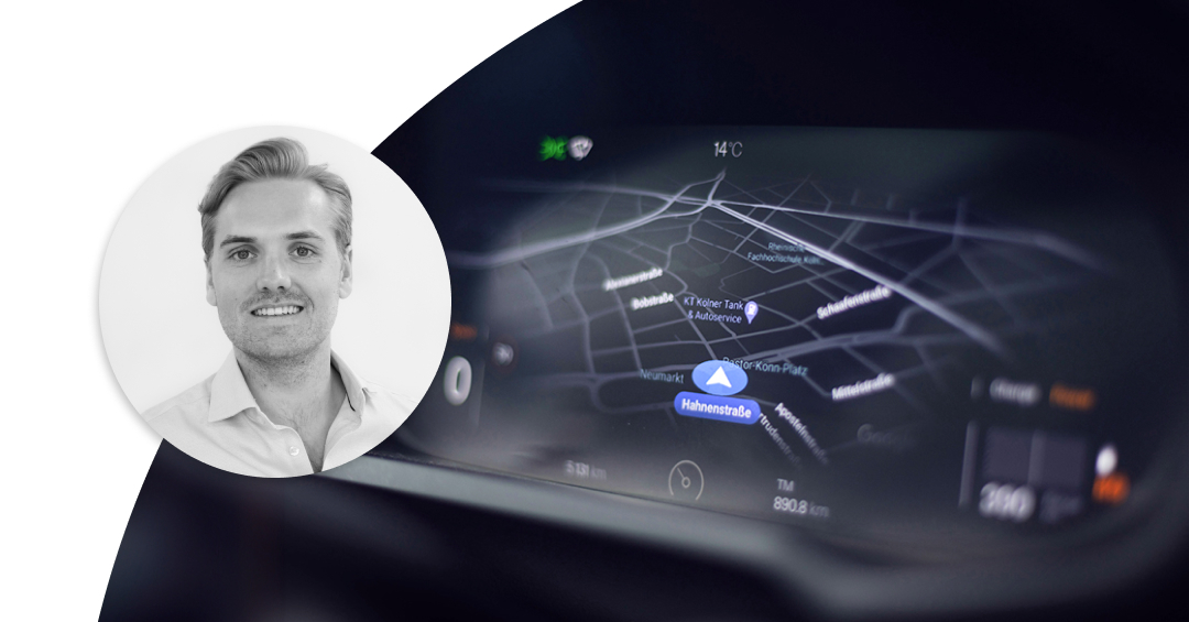GPS in a car and profile image of Johan Forseke.