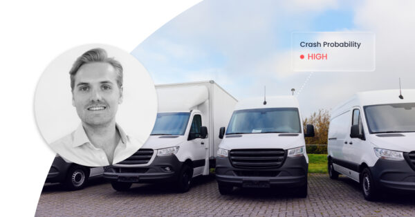 A profile picture of Johan Forseke, Head of Sales at Greater Than, together with an image of several fleet cars where one is highlighted with high crash probability