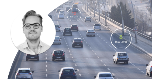 Johan Forseke Head of South East Asia. Cars driving on a freeway with markers showing their risk score