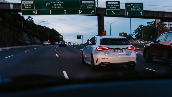 Cars driving in the evening
