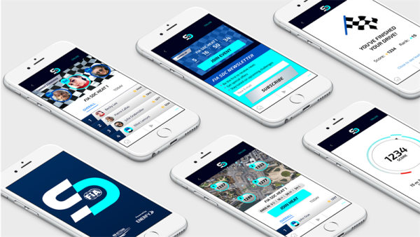 FIA Smart driving challenge app showing on multiple phones