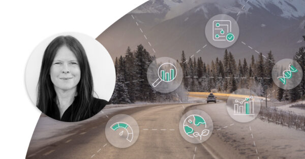 Car driving in a snowy landscape. Profile image for Liselott Johansson