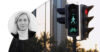 Green traffic light for walkers and bike, and read for cars. Profile image of Johanna Forseke.