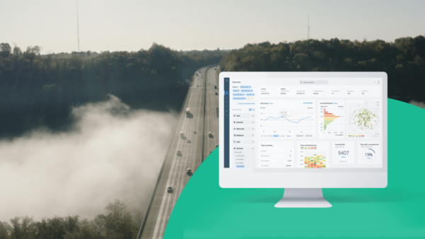 Cars driving over a bridge. Wood is on the other side of the bridge and clouds is coming up below. Greater Than's Crash Probability Dashboard is inserted when shown on a computer screen.