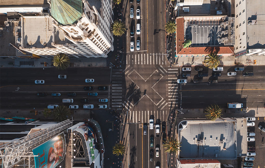 Aerial view of traffic in intersection