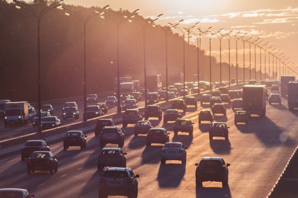 Traffic in sunset