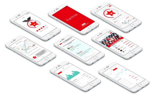 Multiple phones showing Tryg Drive app