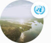 Nature landscape from above with a white circle with the UN logo