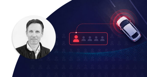 Anders Lindelöf, Chief Technology Officer at Greater Than, alongside a graphic highlighting a high-risk driver identified through driving data.