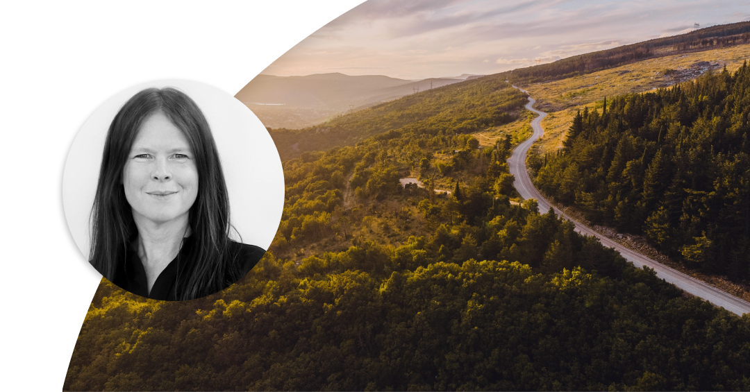 Road winding through verdant landscape. Profile picture on Liselott Johansson.